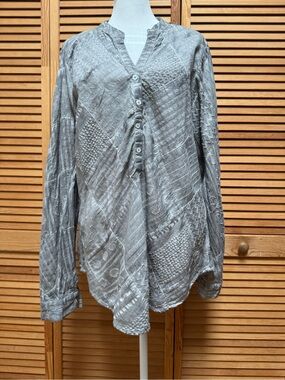 Vintage Goa Patchwork Geometric Boho Blouse Ash Gray NWT Size M Boho Resortwear